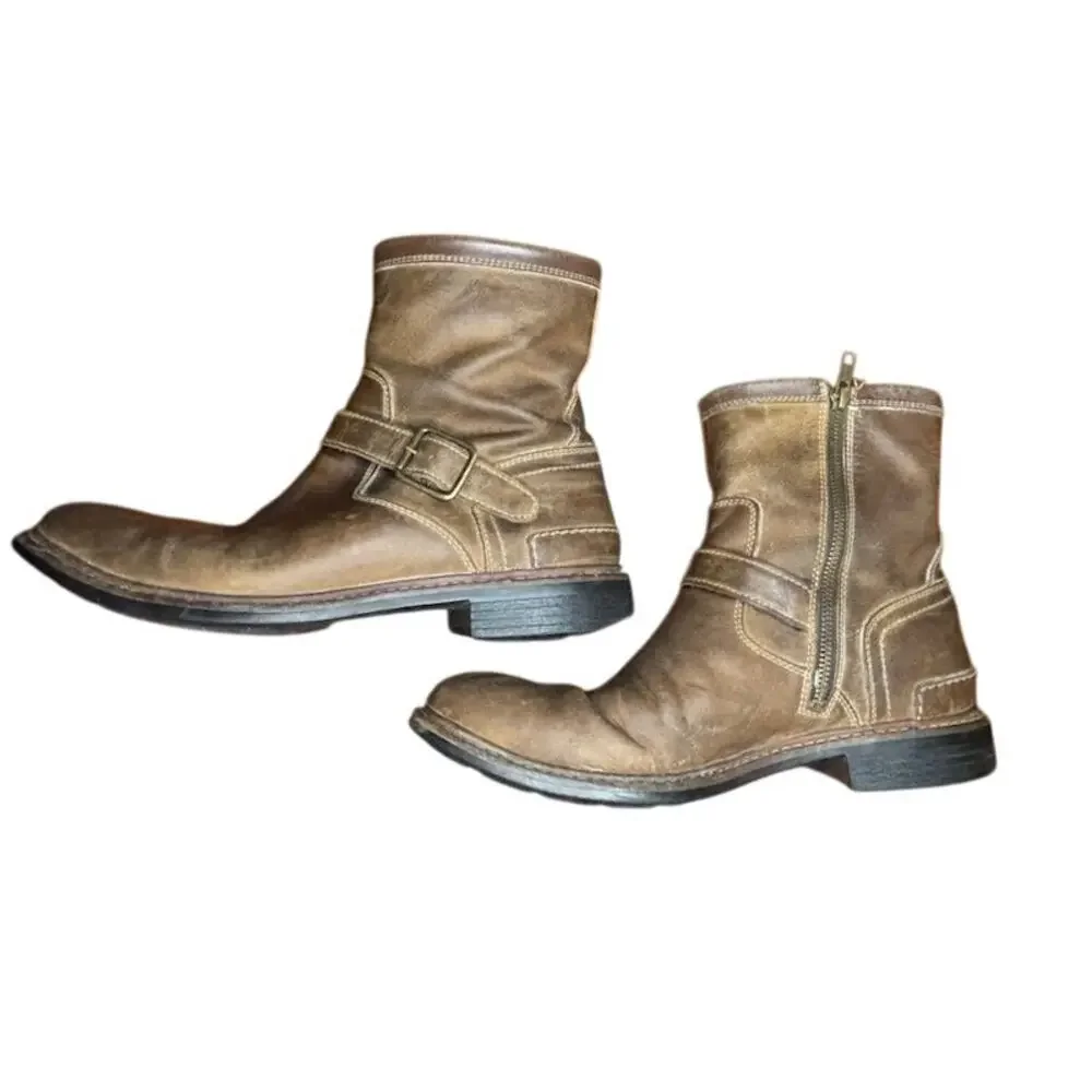 Cole Haan Men's Bryce Zip Ankle Boot Sz 8.5 Brown Leather Motorcycle Biker